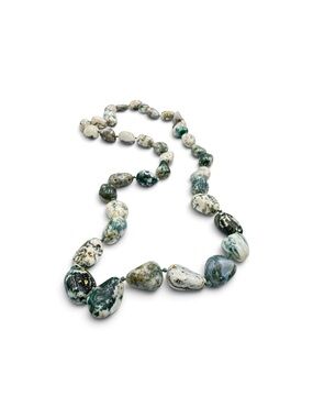 Vintage 70s Tree Agate Chunky Nugget Beaded Knotted Necklace 30” Boho